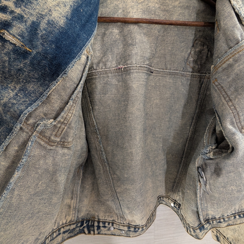 Vintage Gitano Acid Wash Denim Jacket Southwestern Pastel With Fringe Large - Picture 11 of 11
